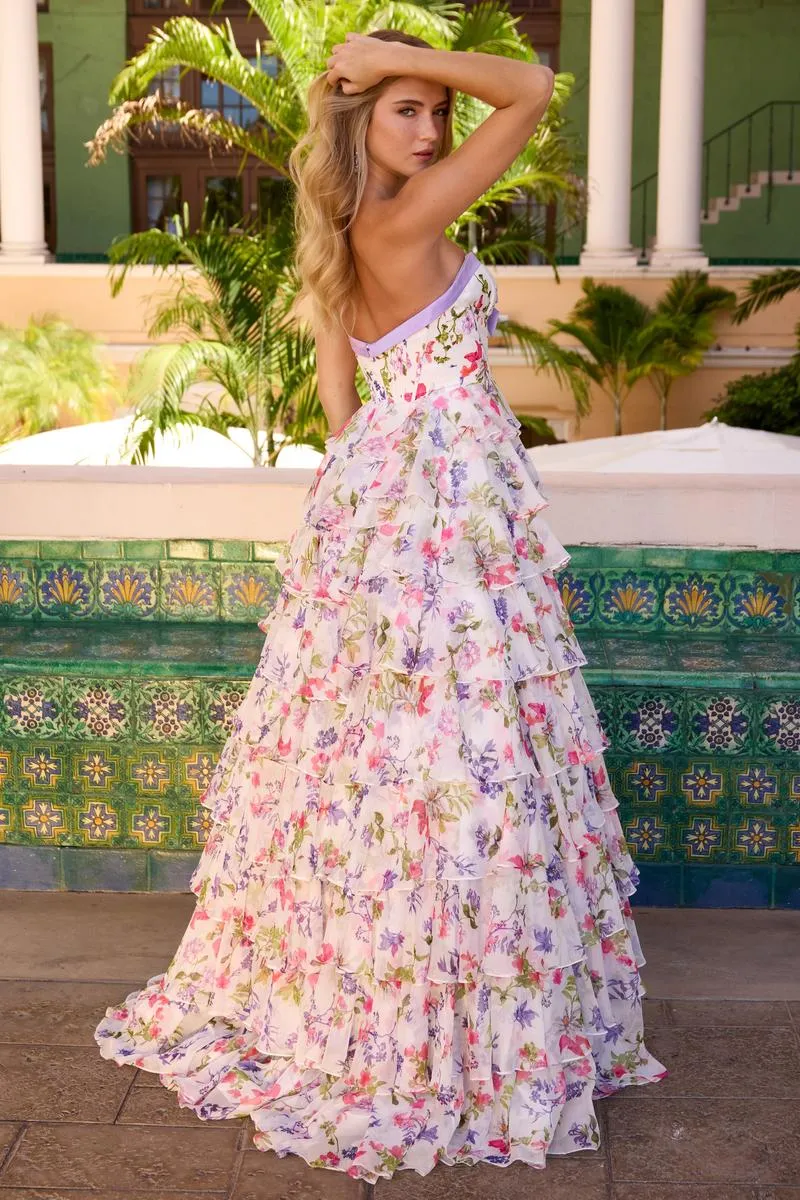 Ava Presley Lavender Floral Print Ballgown Prom Dress 42208 sold by Terry costa product image thumbnail 2