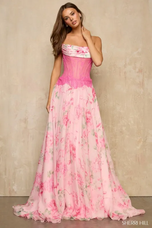 Sherri Hill Lace Corset Print Prom Dress 57941 sold by Terry costa