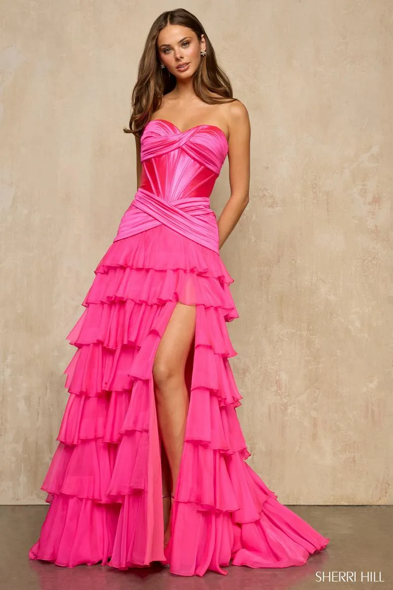 Sherri Hill Satin Corset Chiffon Prom Dress 57873 sold by Terry costa product image thumbnail 3