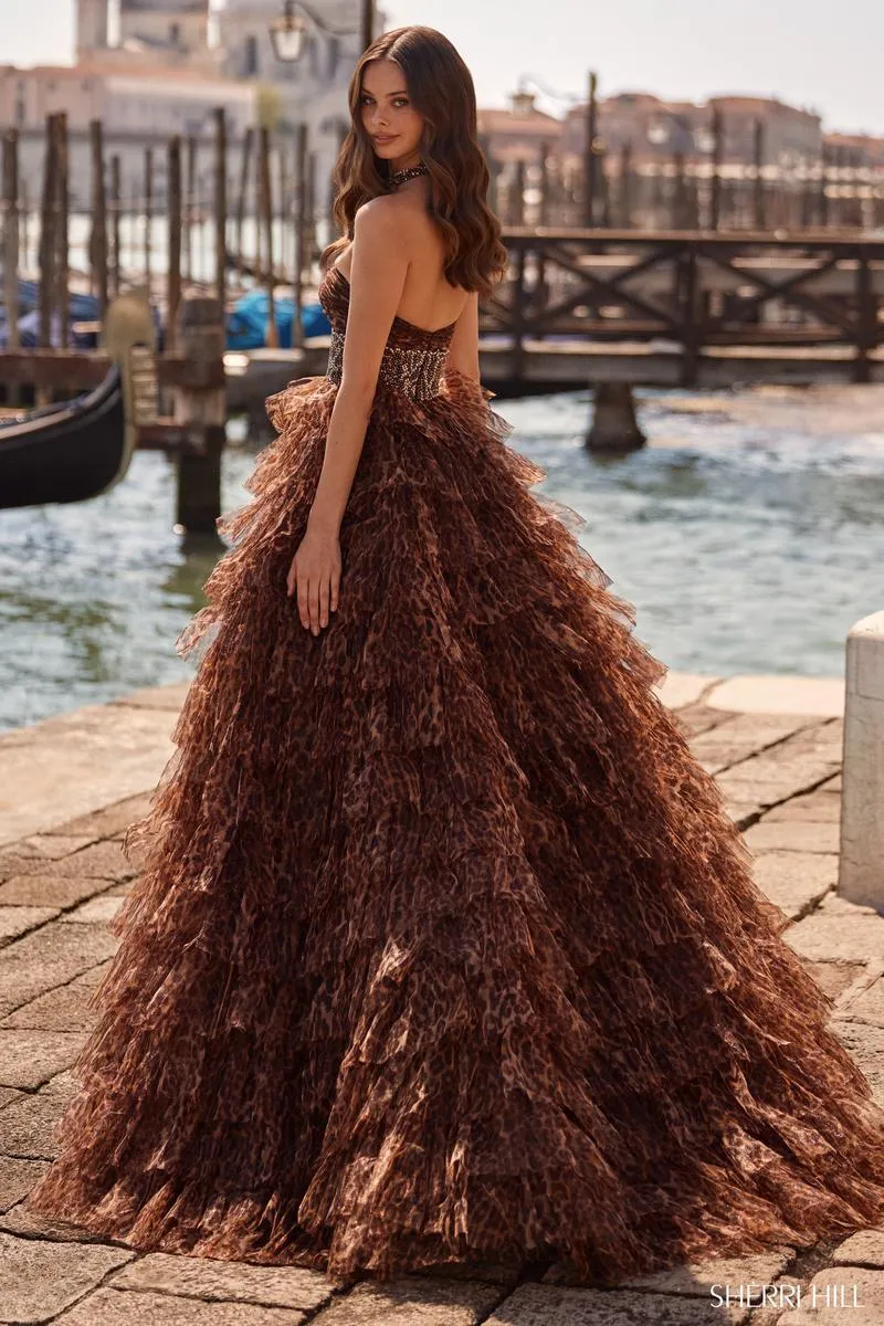 Sherri Hill Cheetah Ruffle Prom Dress 57510 sold by Terry costa product image thumbnail 2