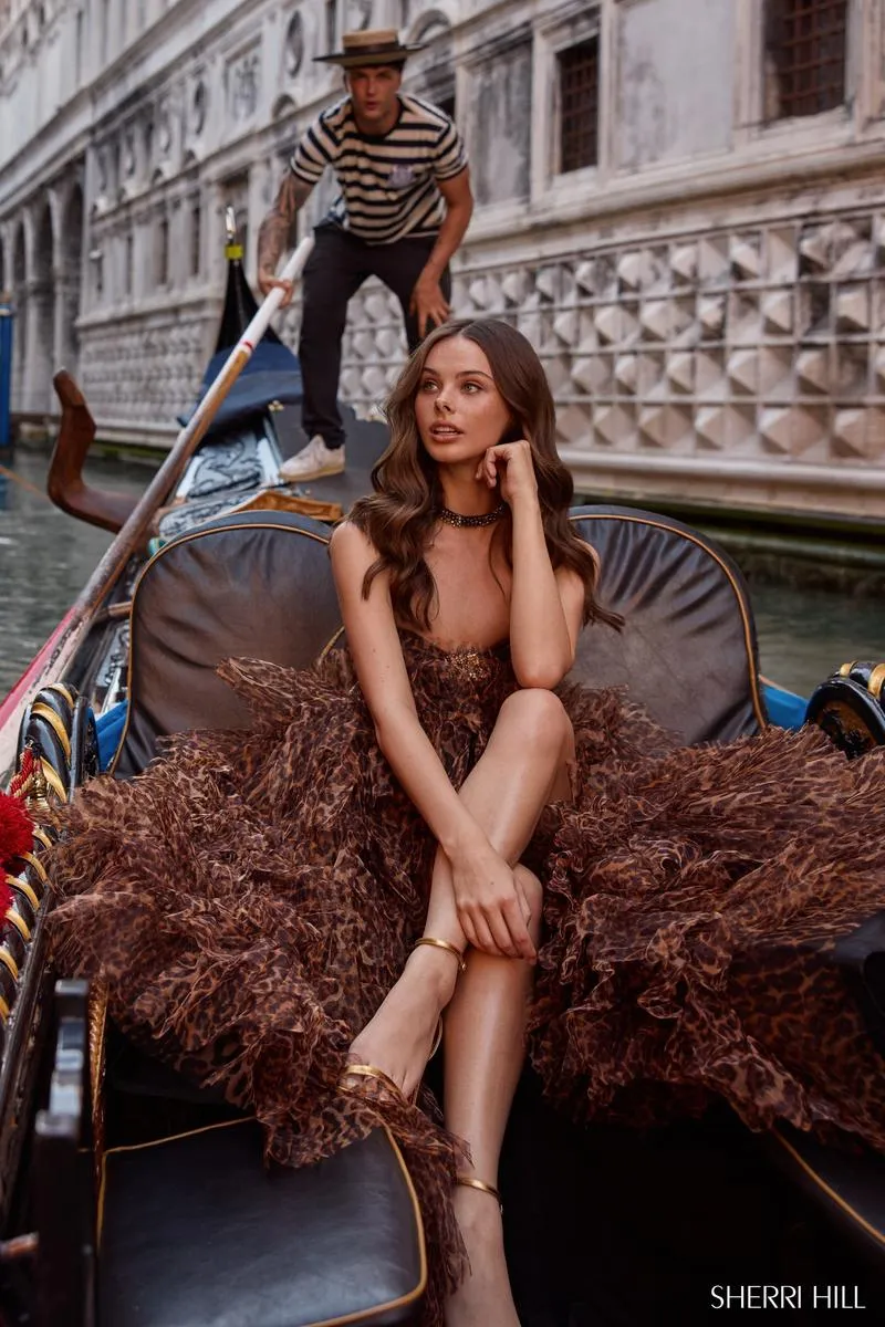 Sherri Hill Cheetah Ruffle Prom Dress 57510 sold by Terry costa product image thumbnail 3