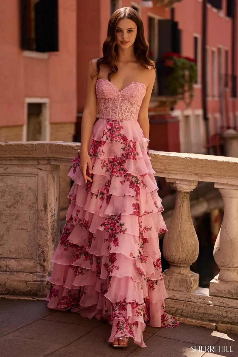 Sherri Hill Lace Corset Floral Prom Dress 57569 sold by Terry costa product image thumbnail 3