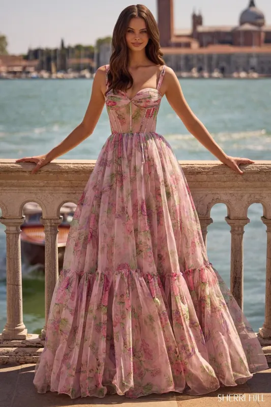 Sherri Hill Illusion Floral Print Prom Dress 57628 sold by Terry costa