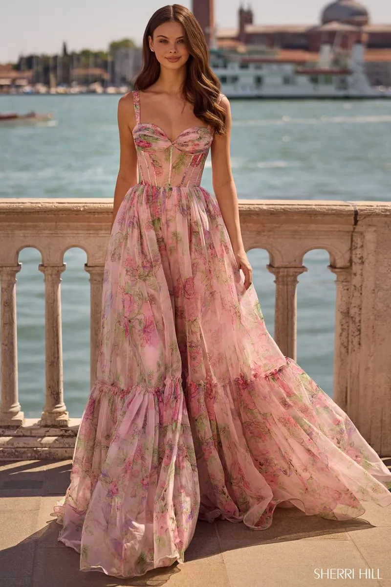 Sherri Hill Illusion Floral Print Prom Dress 57628 sold by Terry costa product image thumbnail 3
