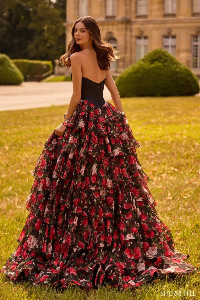 Sherri Hill Floral Print Corset Prom Dress 57722 sold by Terry costa product image thumbnail 2