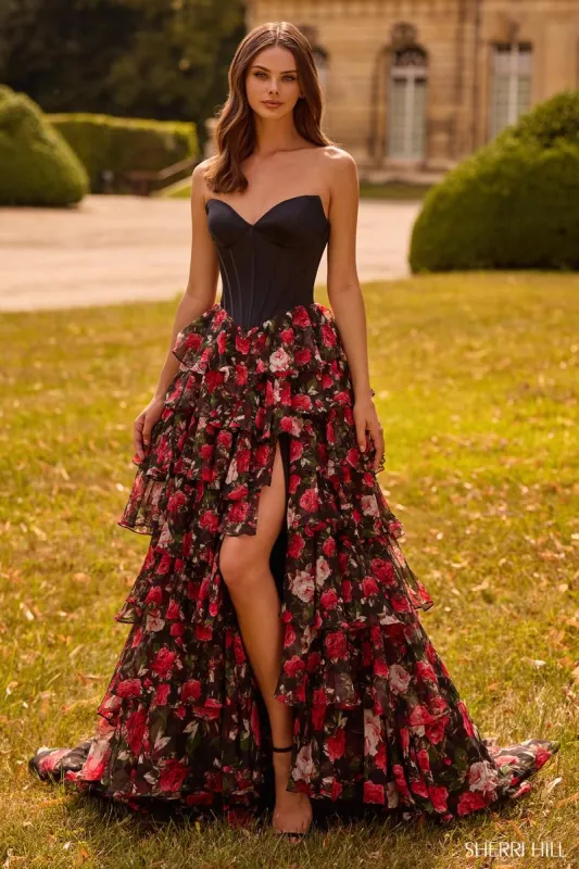 Sherri Hill Floral Print Corset Prom Dress 57722 made by Sherri Hill