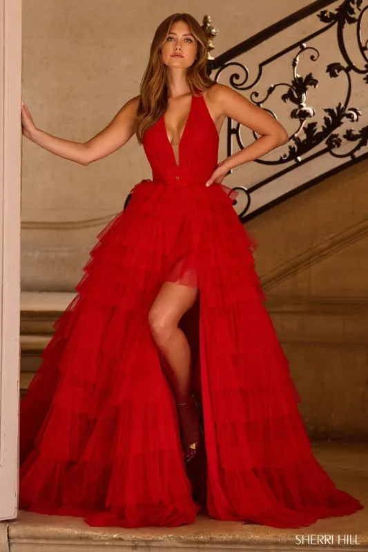 Sherri Hill Halter Tulle Ruffle Prom Dress 57630 sold by Terry costa