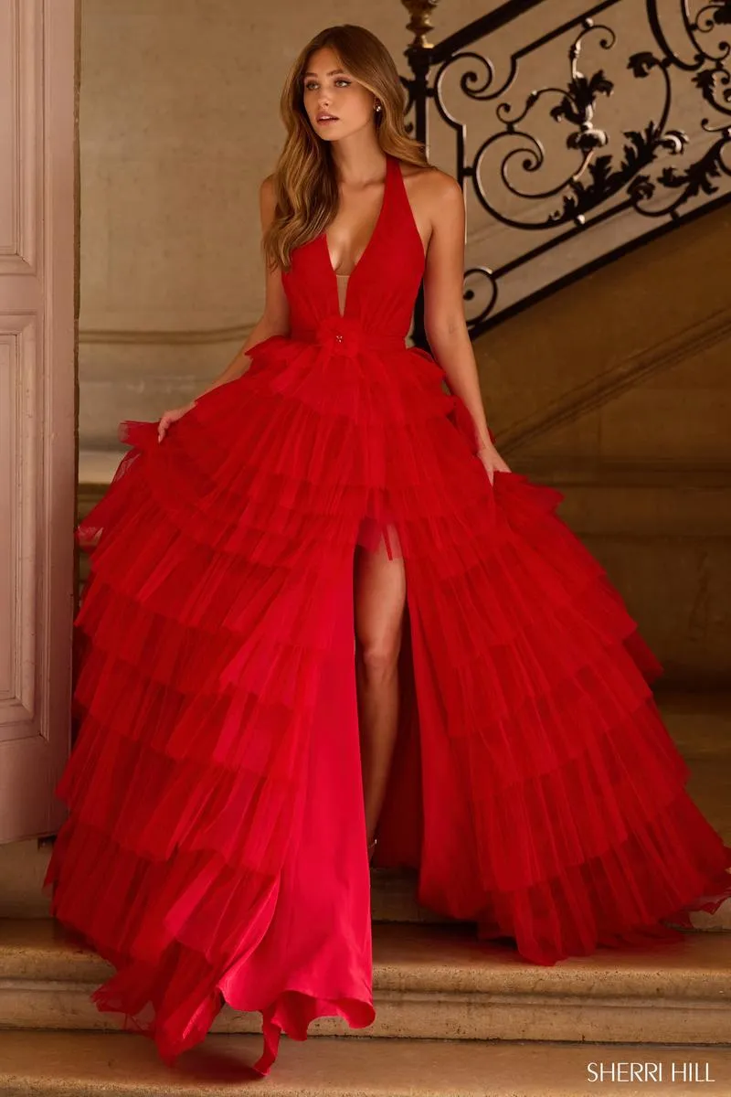 Sherri Hill Halter Tulle Ruffle Prom Dress 57630 sold by Terry costa product image thumbnail 3