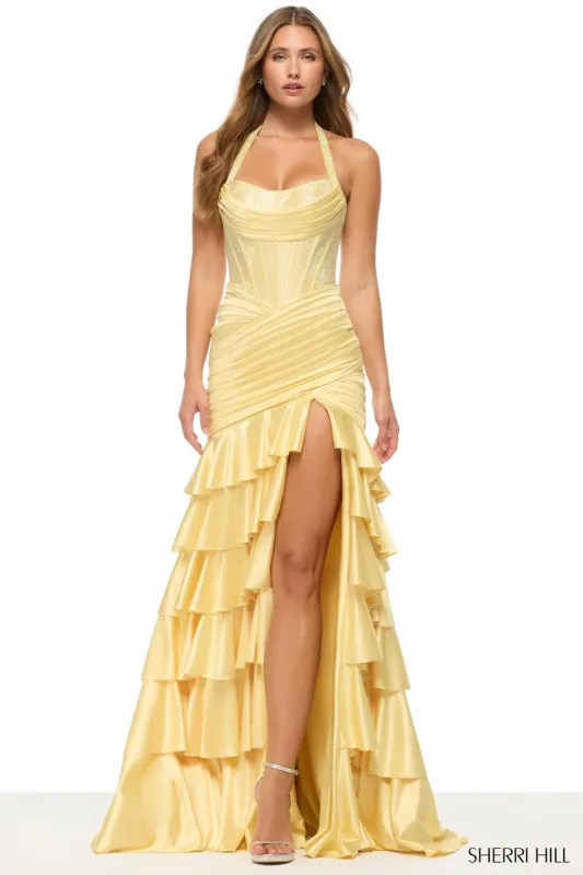 Sherri Hill Halter Ruffle Prom Dress 57702 sold by Terry costa