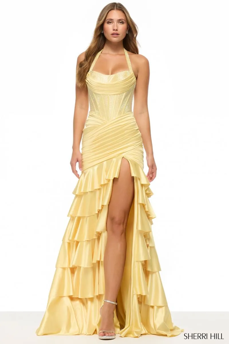 Sherri Hill Halter Ruffle Prom Dress 57702 sold by Terry costa