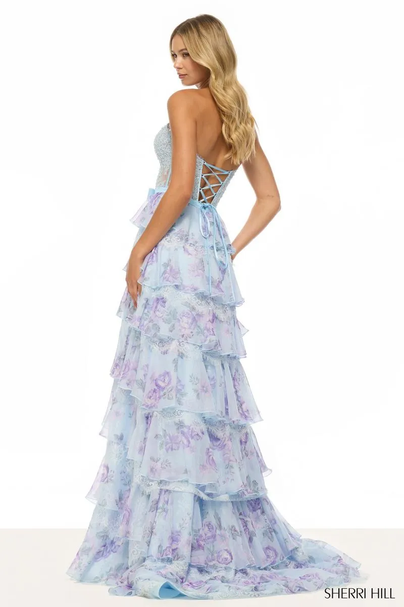 Sherri Hill Floral Ruffle Lace Prom Dress 57908 sold by Terry costa product image thumbnail 2