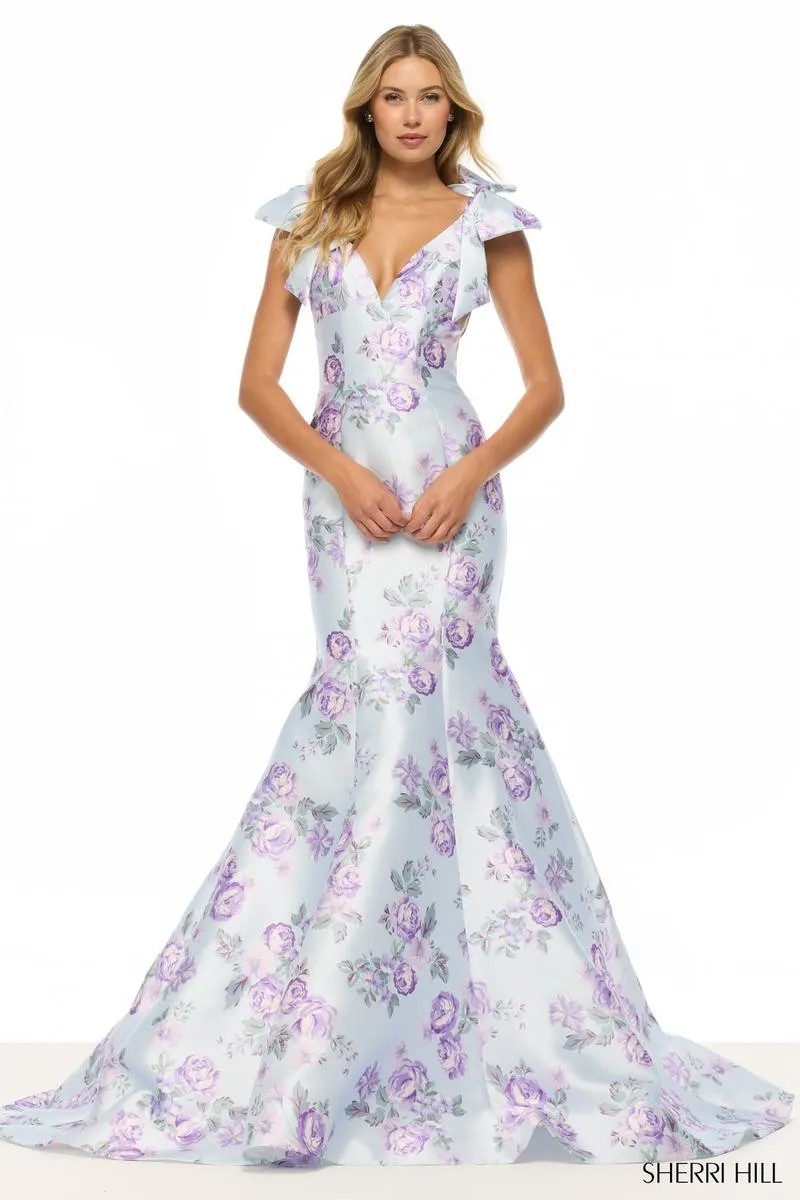Sherri Hill Cap Sleeve Floral Print Dress 57854 sold by Terry costa product image thumbnail 3