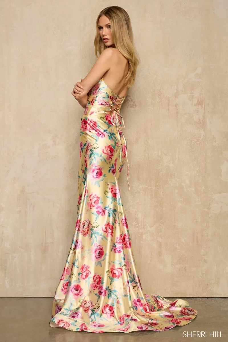 Sherri Hill Floral Print Halter Prom Dress 57930 sold by Terry costa product image thumbnail 2