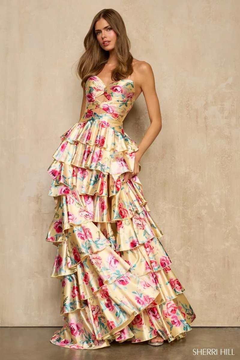 Sherri Hill Strapless Floral Print Prom Dress 57878 sold by Terry costa product image thumbnail 3
