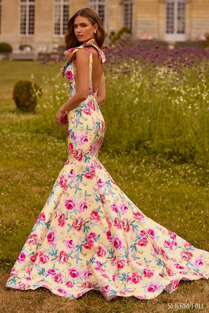 Sherri Hill Bow Mermaid Floral Prom Dress 57848 sold by Terry costa product image thumbnail 2