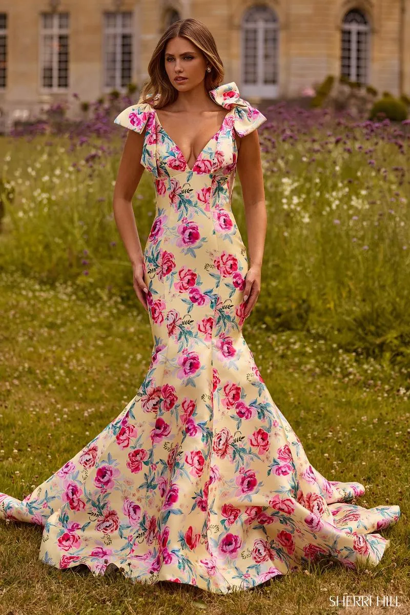 Sherri Hill Bow Mermaid Floral Prom Dress 57848 sold by Terry costa