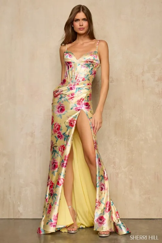 Sherri Hill Floral Print Corset Prom Dress 57938 sold by Terry costa
