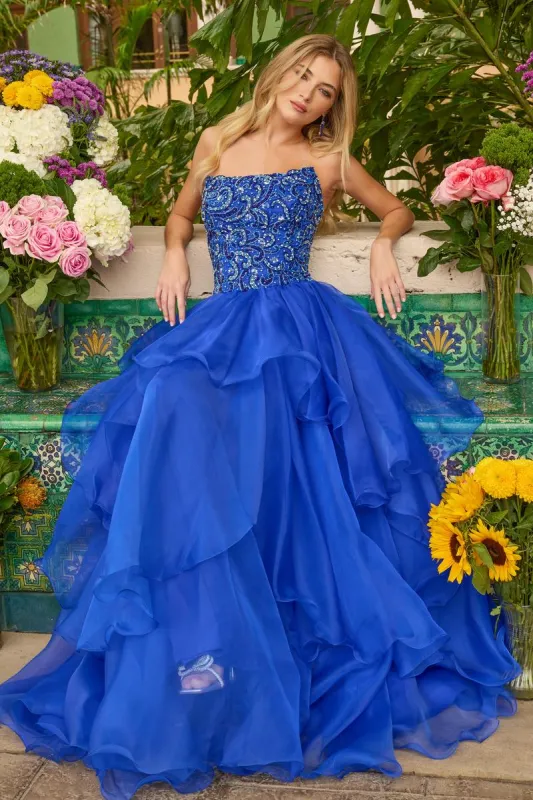 Ava Presley Strapless Tiered Ruffle Ball Gown Dress 47271 sold by Terry costa