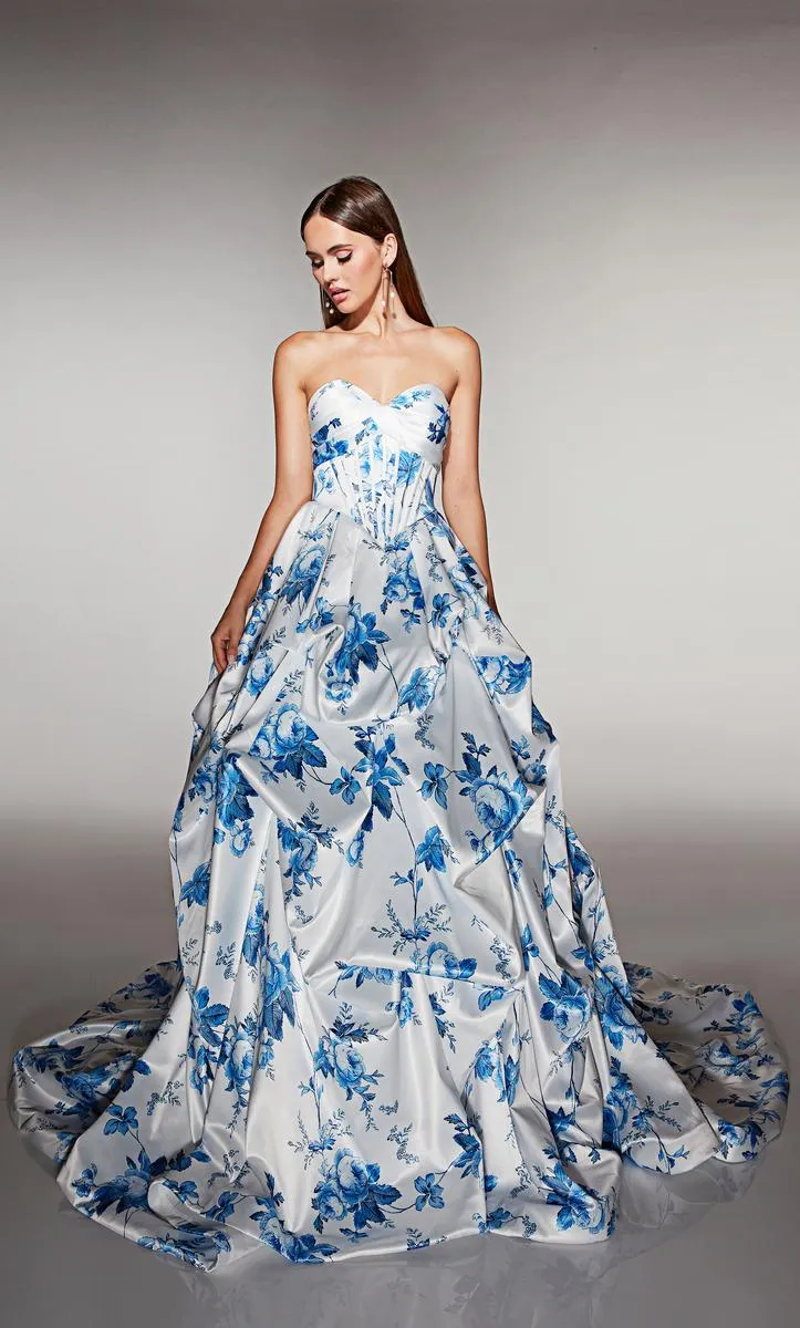 ALYCE Prom Draped Floral Print Ballgown 62213 sold by Terry costa product image thumbnail 3
