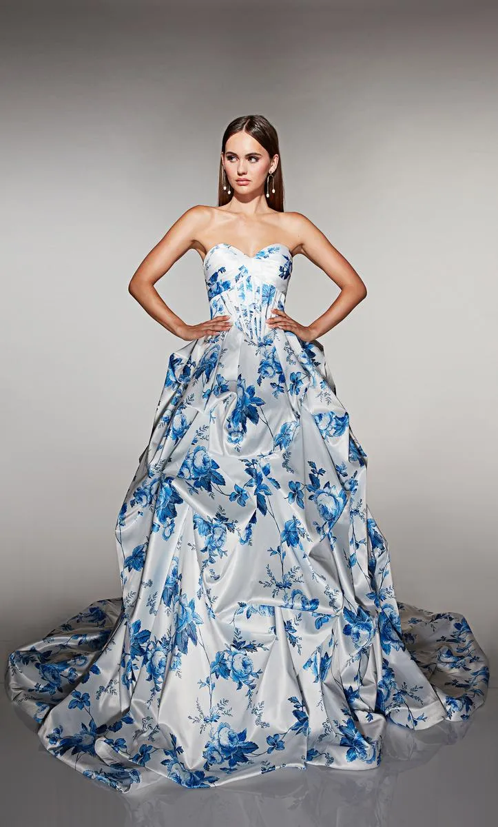 ALYCE Prom Draped Floral Print Ballgown 62213 sold by Terry costa