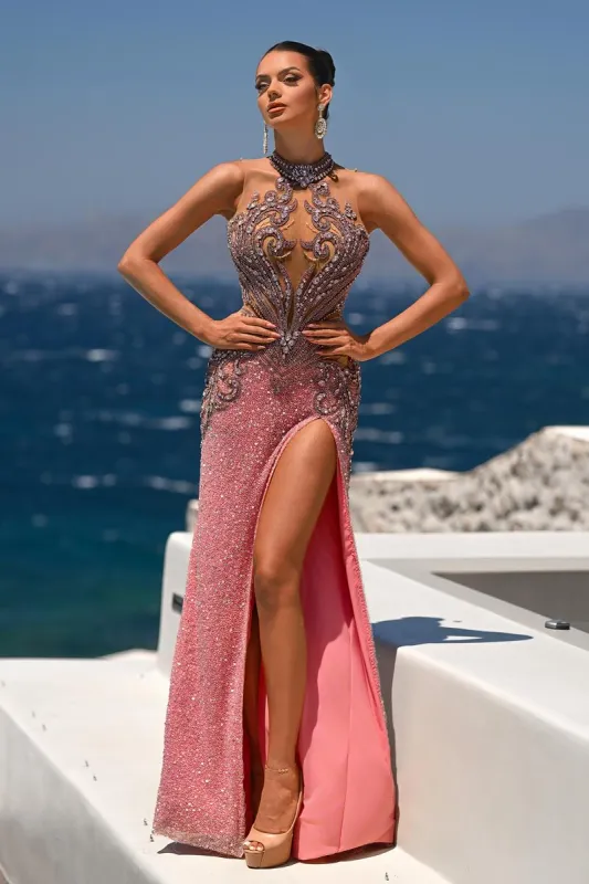 Portia and Scarlett Beaded Halter Prom Dress PS26436C sold by Terry costa