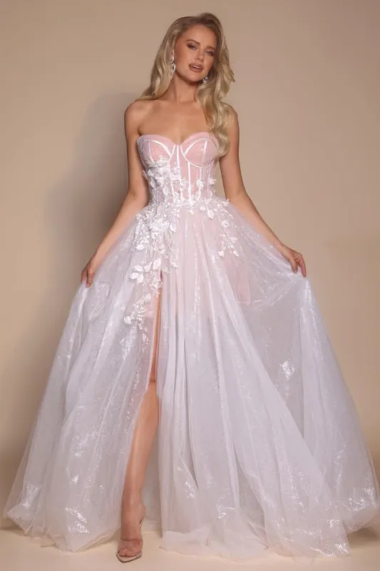 Portia and Scarlett Strapless Corset Prom Dress with Sheer Skirt PS26078 made by Terry costa