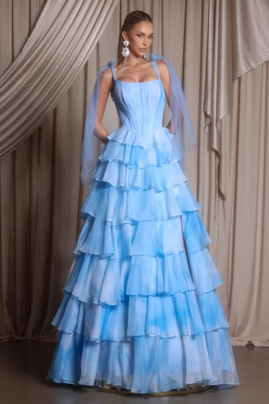 Portia and Scarlett Corset Ruffle Prom Dress with Bow Straps PS26143 made by Terry costa
