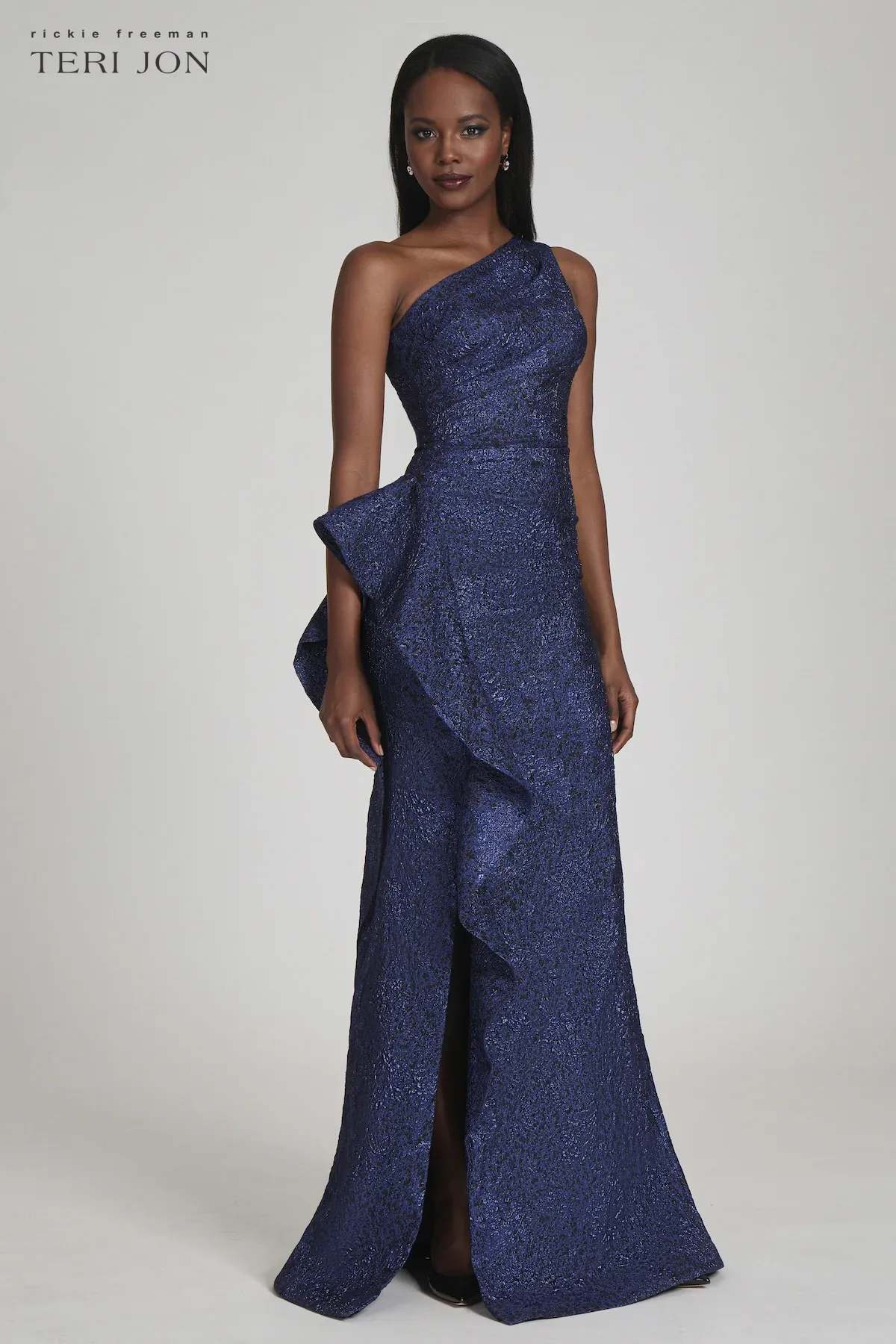 Teri Jon One Shoulder Jacquard Evening Gown 217028 sold by Terry costa product image thumbnail 3