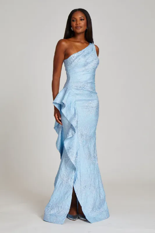 Teri Jon One Shoulder Jacquard Evening Gown 217028 sold by Terry costa