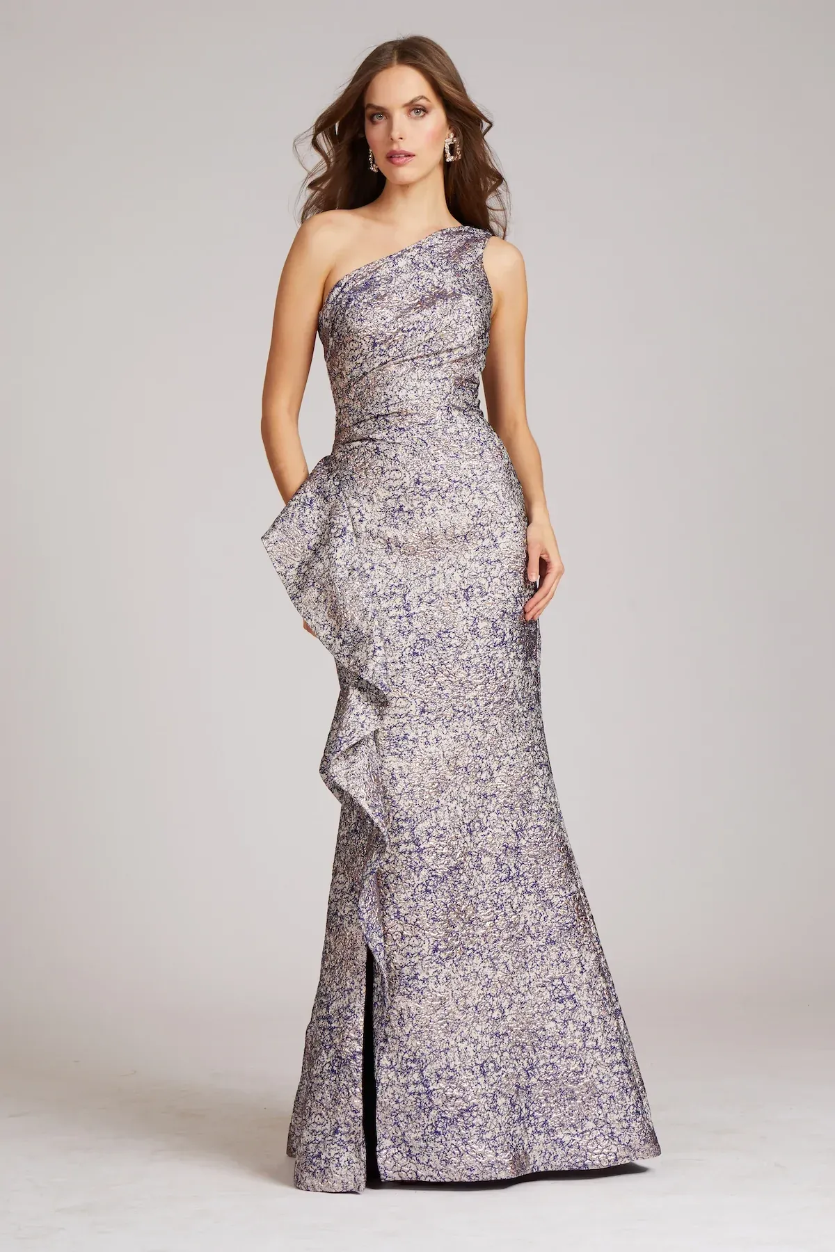 Teri Jon One Shoulder Jacquard Evening Gown 217028 sold by Terry costa product image thumbnail 4