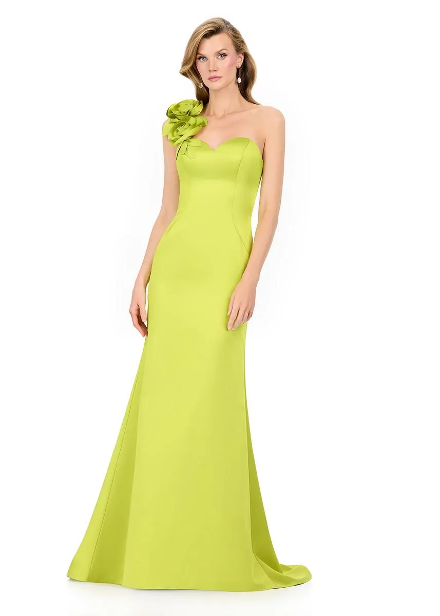 ASHLEYlauren Rosette One Shoulder Fitted Long Dress E12158 sold by Terry costa