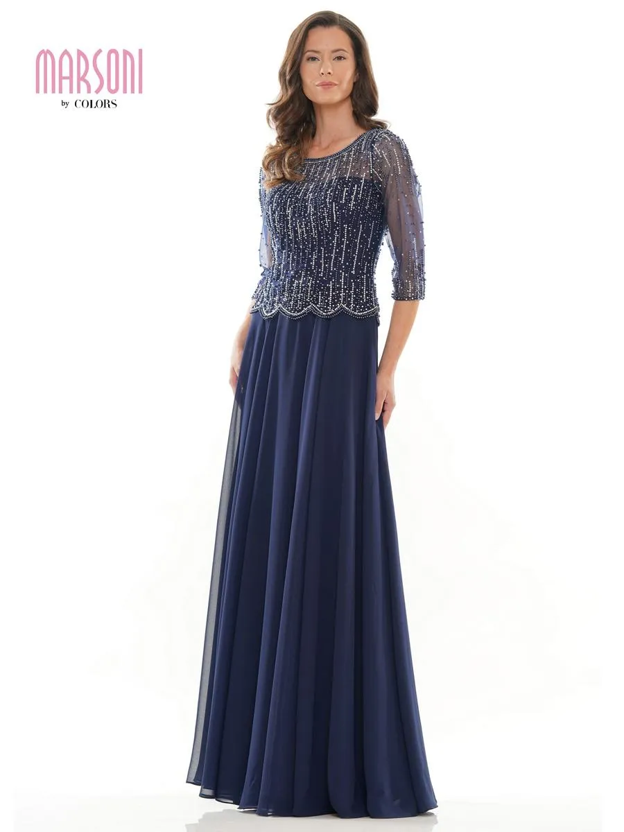 Marsoni by Colors Dress 3/4 Beaded Sleeve Long Dress M312 sold by Terry costa