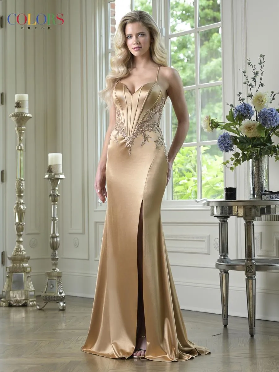 Colors Dress Beaded Applique Corset Fitted Prom Dress 3908 sold by Terry costa product image thumbnail 5