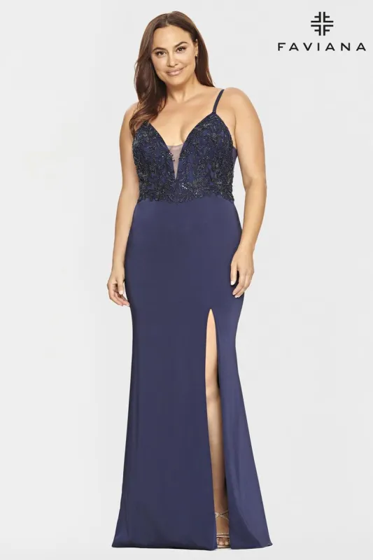 Faviana Long V-Neck Plus Size Prom Dress 9536 sold by Terry costa