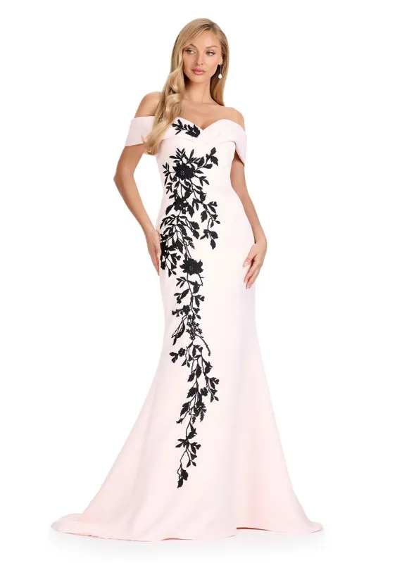 ASHLEYlauren Floral Off-Shoulder Evening Dress E12094 sold by Terry costa