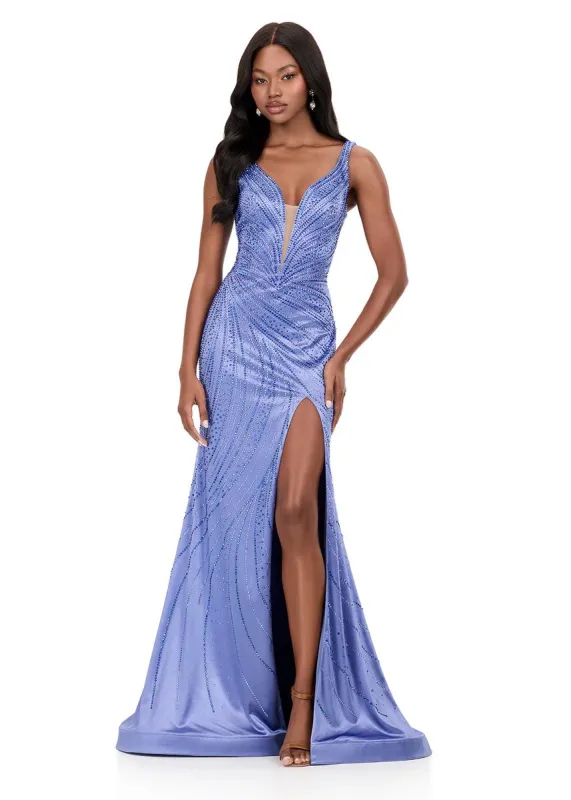ASHLEYlauren Plunging Hot Stone Prom Dress 12203 sold by Terry costa