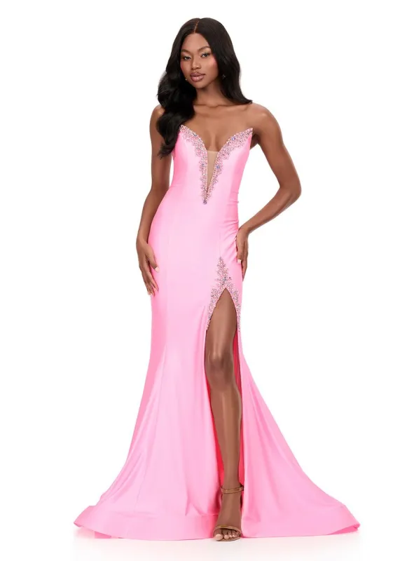 ASHLEYlauren Plunging Bead Accented Prom Dress 12191 made by ASHLEYlauren