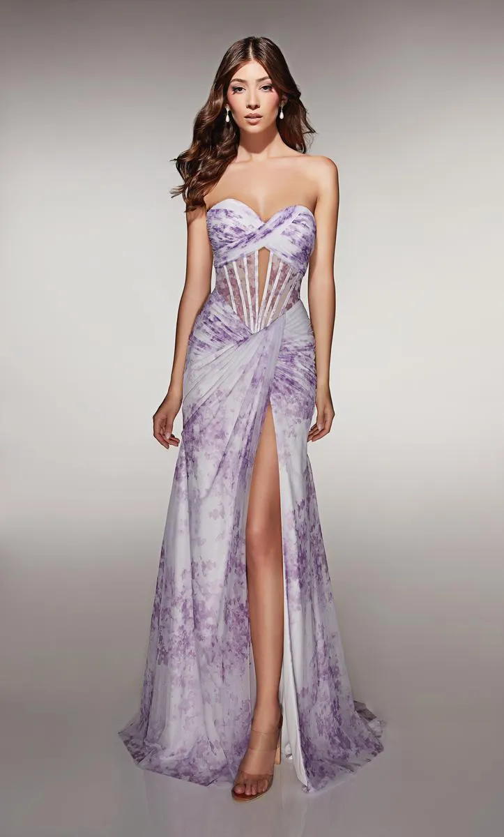 ALYCE Paris Draped Floral Print Prom Dress 62176 sold by Terry costa product image thumbnail 3