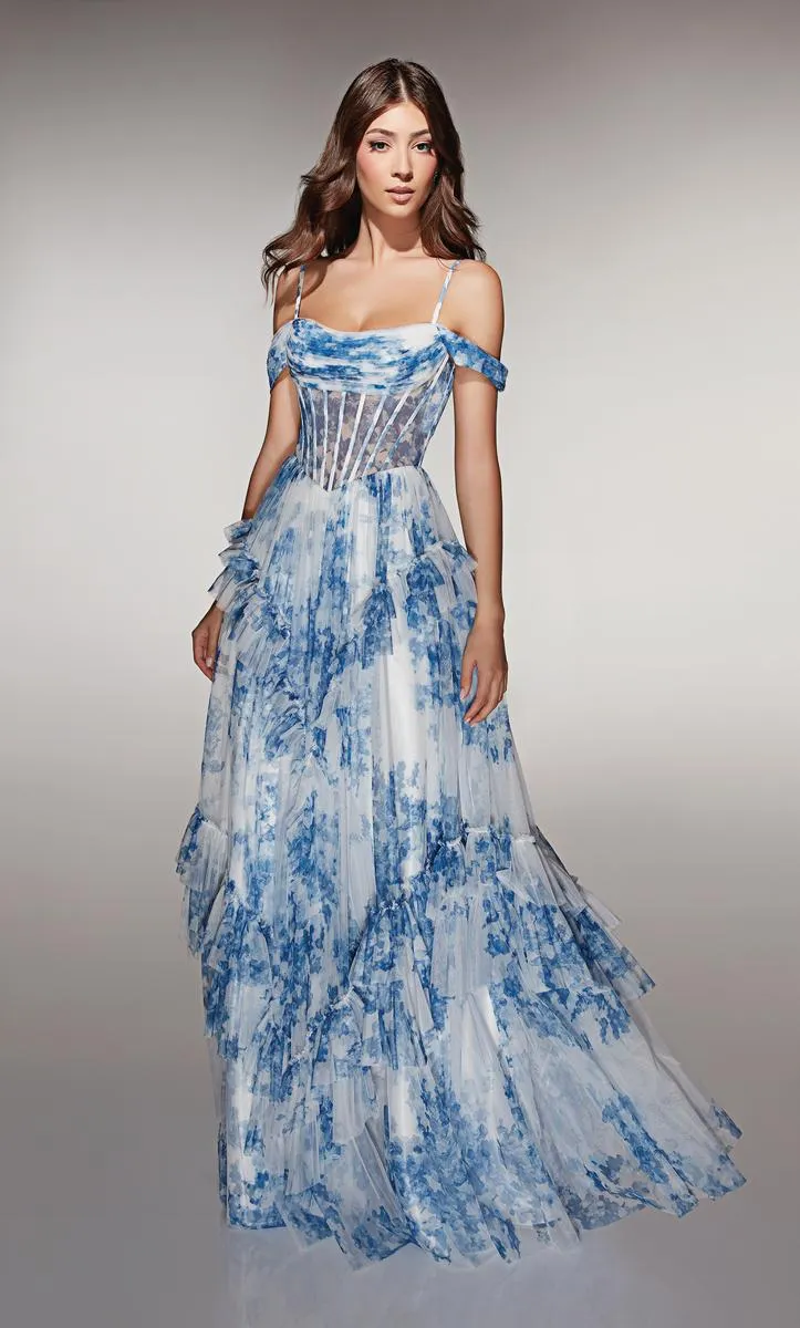 ALYCE Paris A-Line Floral Print Tulle Prom Dress 62212 sold by Terry costa product image thumbnail 3