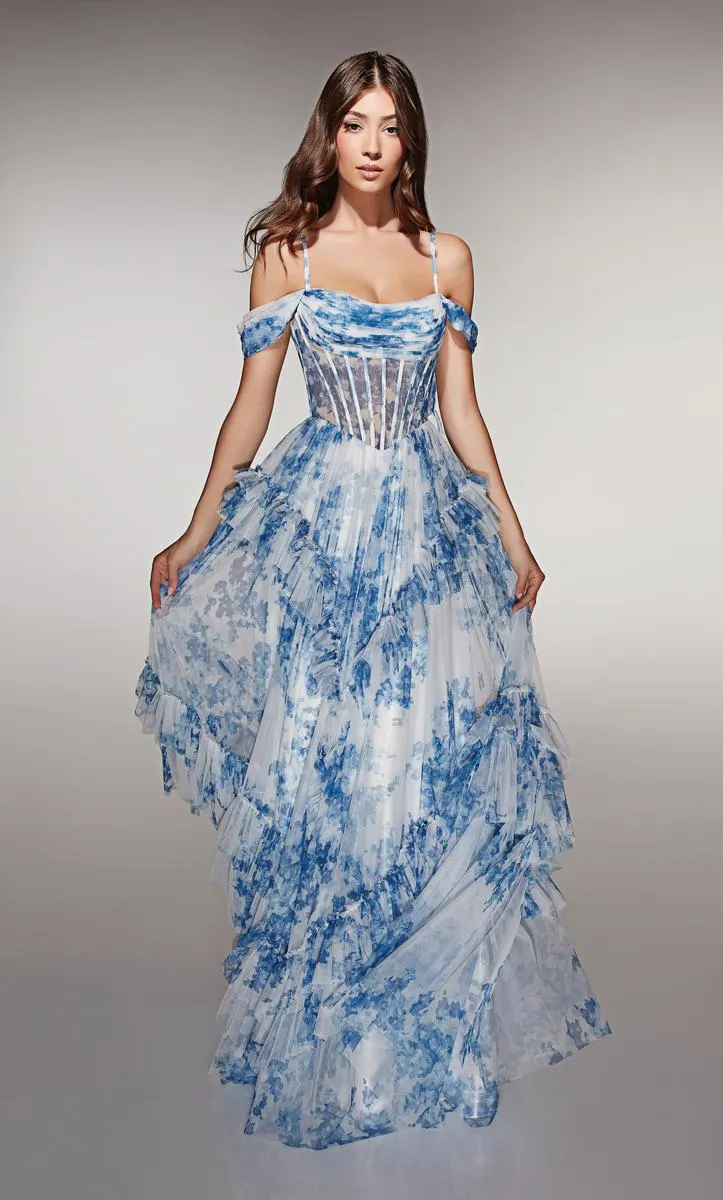 ALYCE Paris A-Line Floral Print Tulle Prom Dress 62212 sold by Terry costa