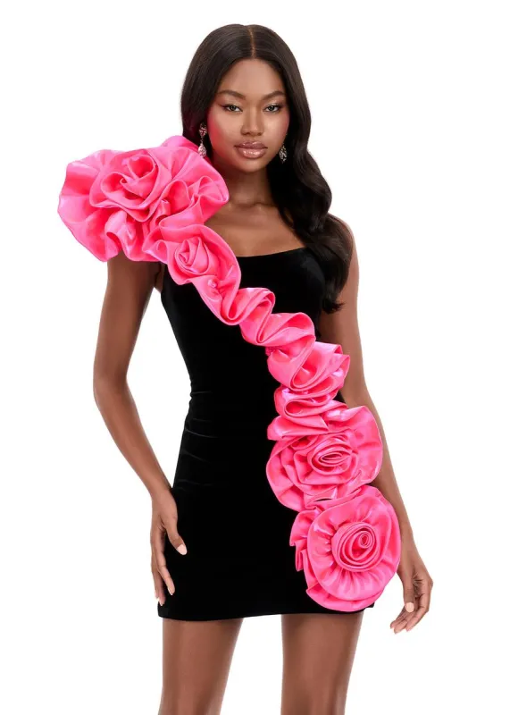 ASHLEYlauren Short Fitted Rosette Dress 4939 sold by Terry costa