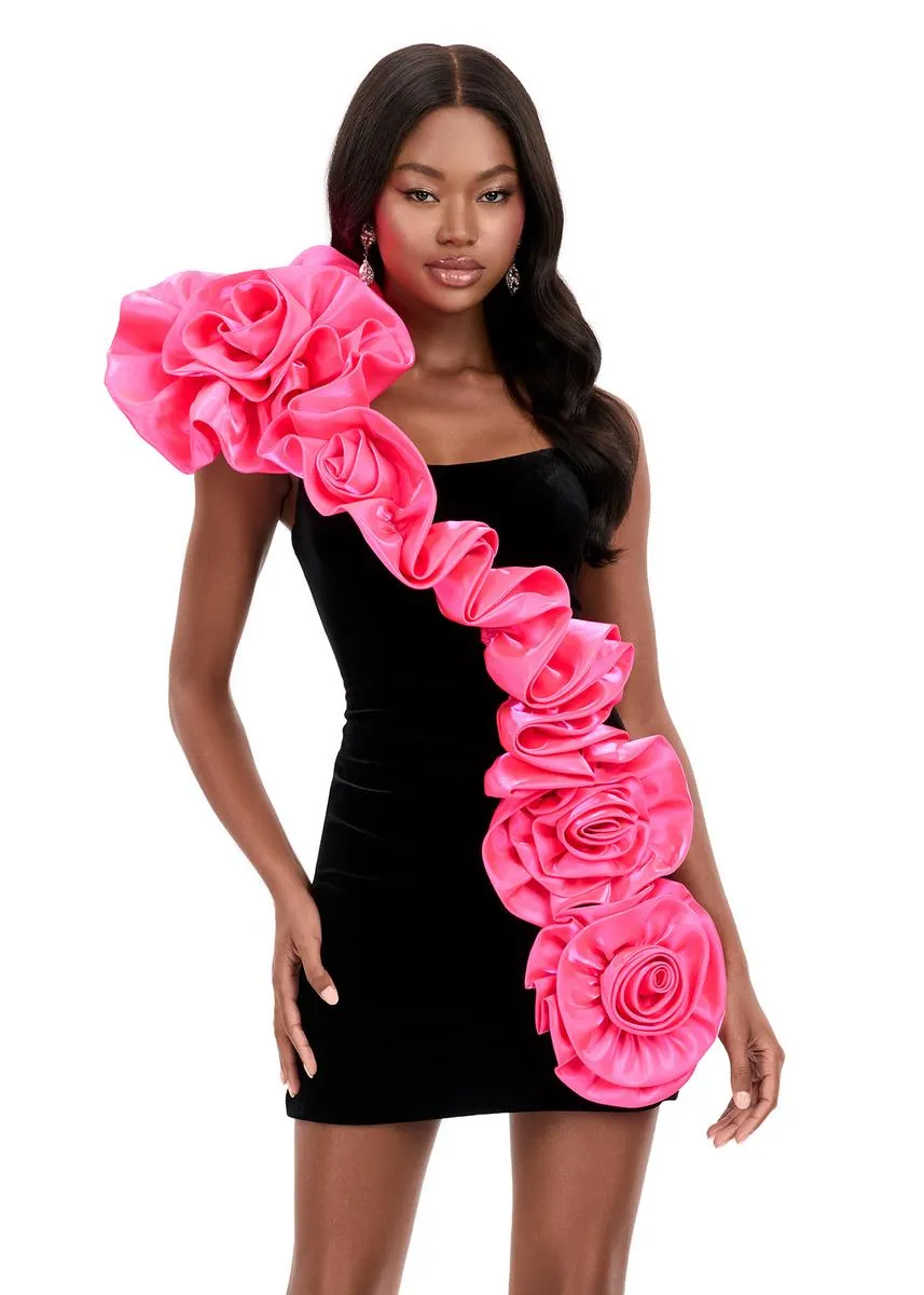 ASHLEYlauren Short Fitted Rosette Dress 4939 sold by Terry costa