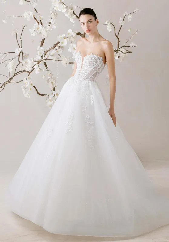Morilee "Odette" Lace Basque Waist TieUp Bridal Gown 1010019 made by Mori Lee