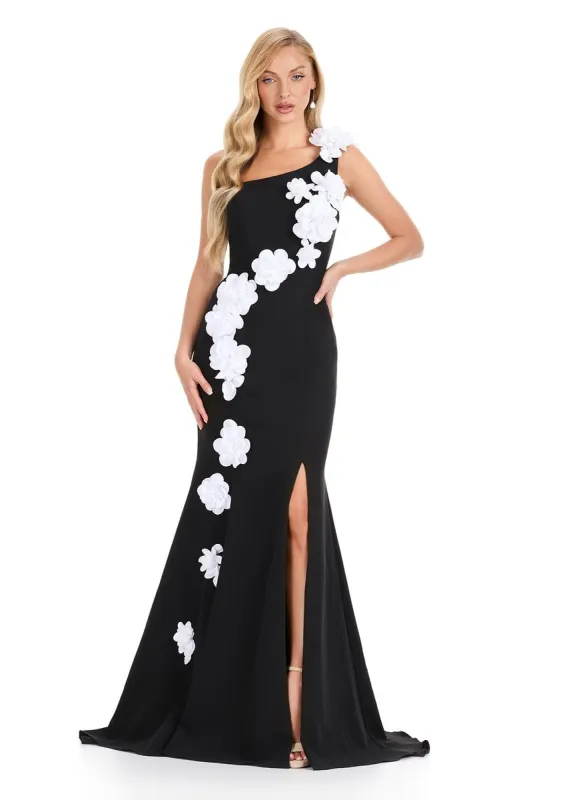 ASHLEYlauren One Shoulder 3D Applique Fitted Dress E12245 sold by Terry costa