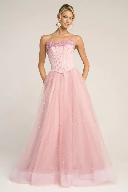 Portia and Scarlett Strapless A-line Corset Prom Dress PS26034 made by Terry costa
