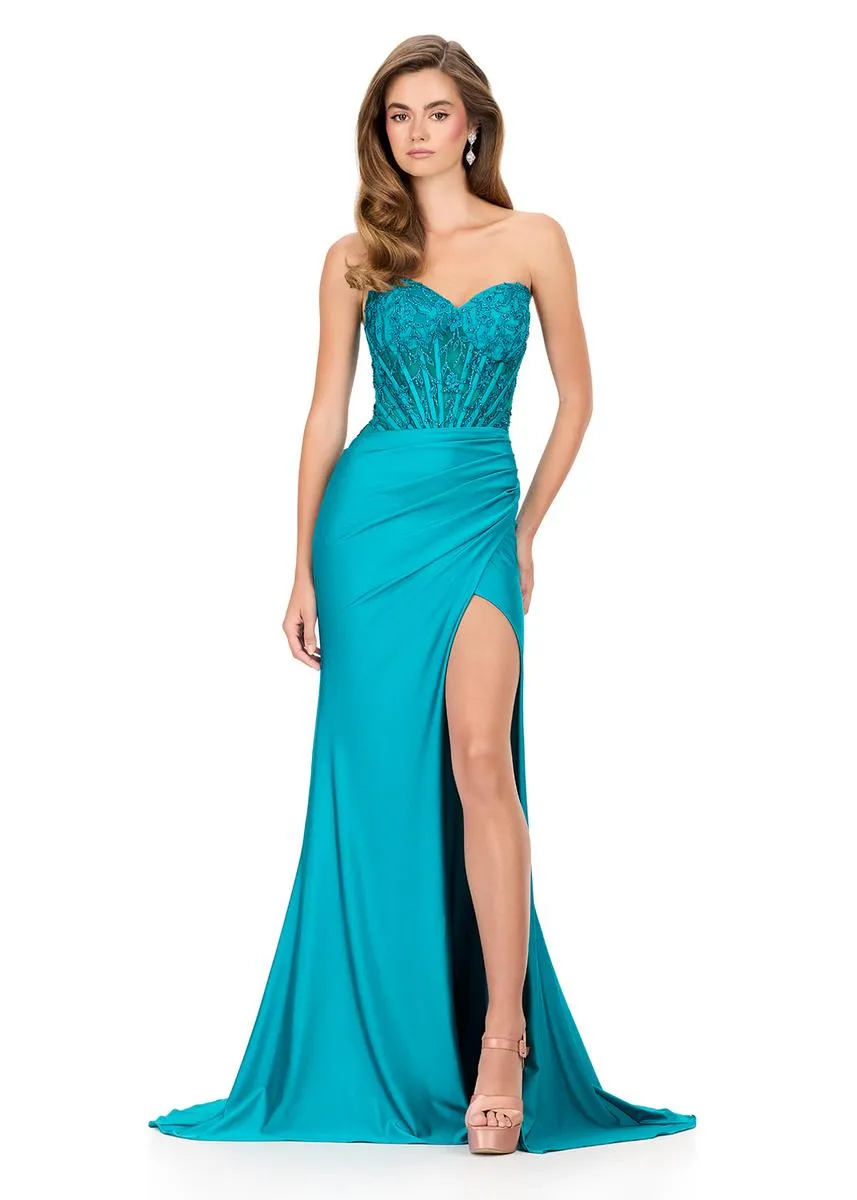 ASHLEYlauren Strapless Lace Corset Prom Dress 12168 sold by Terry costa product image thumbnail 5