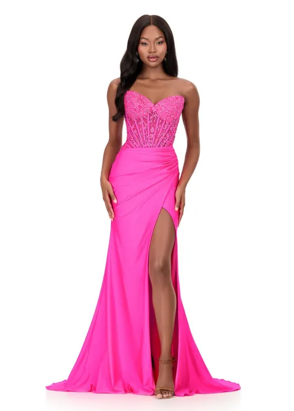ASHLEYlauren Strapless Lace Corset Prom Dress 12168 sold by Terry costa