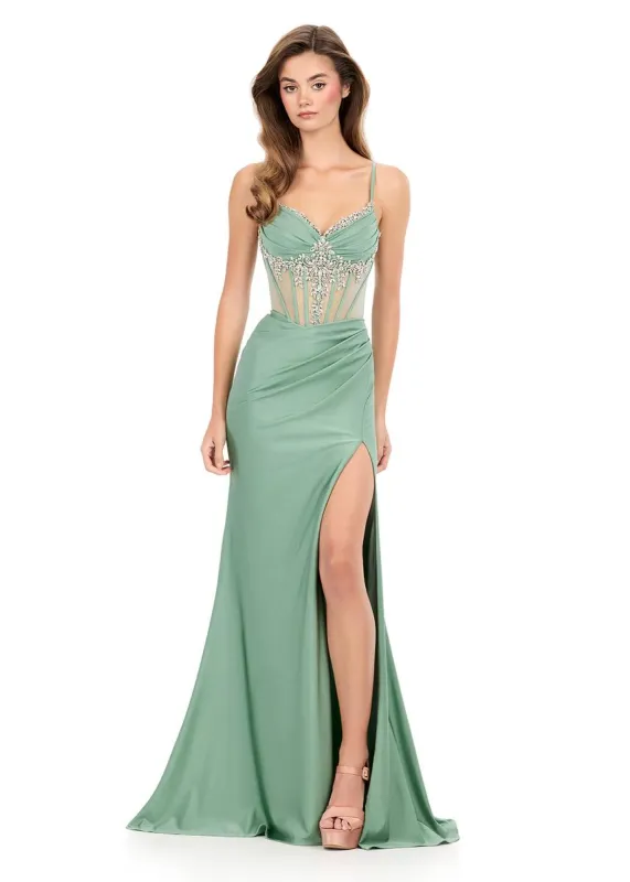 ASHLEYlauren Satin Lace-Up Corset Bodice Dress 12249 sold by Terry costa