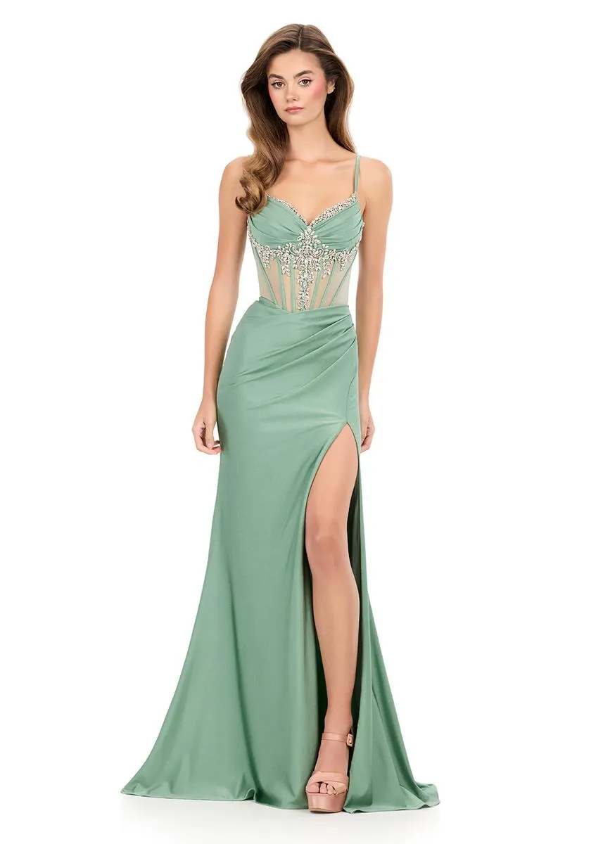 ASHLEYlauren Satin Lace-Up Corset Bodice Dress 12249 sold by Terry costa