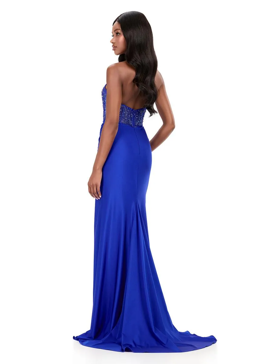 ASHLEYlauren Plunging Beaded Prom Dress 12271 sold by Terry costa product image thumbnail 2
